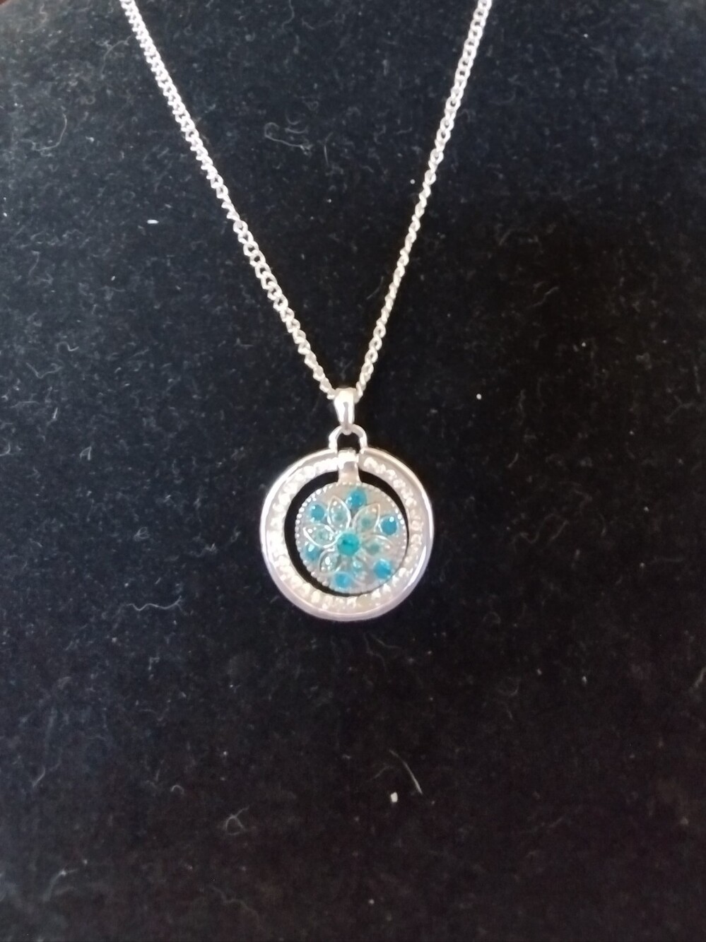 Silver Necklace with Turquoise Floral Pendant